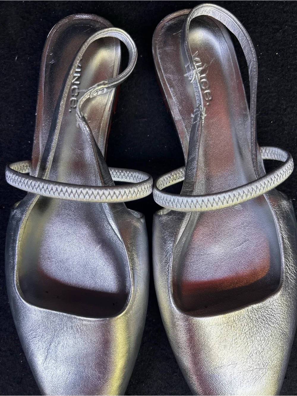Vince Metallic Silver Slingback Mules